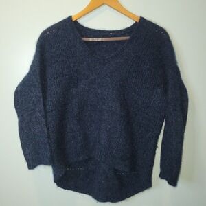 Wrap London Alpaca/Merino Blend Sweater Womens Navy Fuzzy Pullover Crew 8/10‎ P